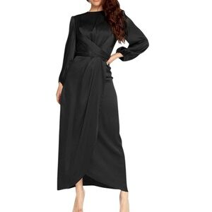PinupArt NWT Black Maxi Dress with Draped Waist, Size XS